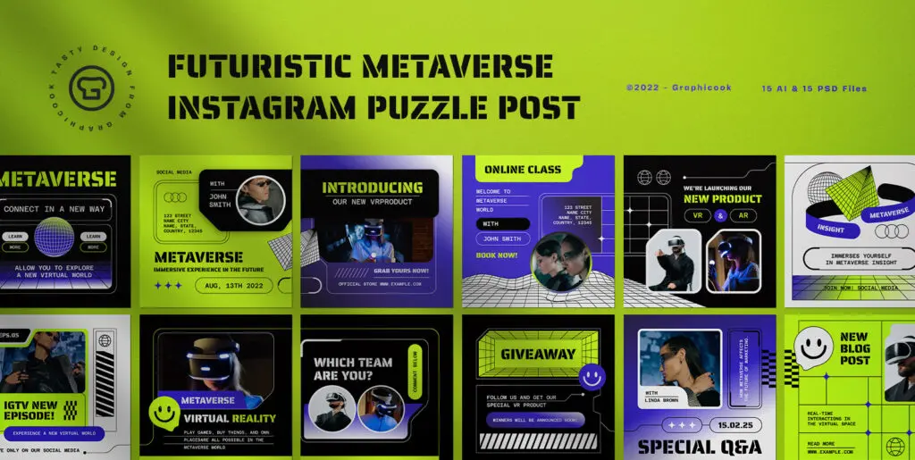 Blue Futuristic Metaverse Instagram Puzzle Graphics - Image 1