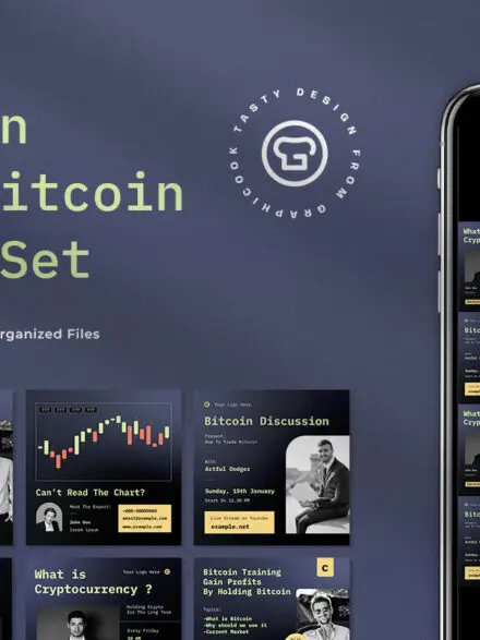 Navy Flat Design Crypto and Bitcoin Instagram Pack Graphics - Image 4