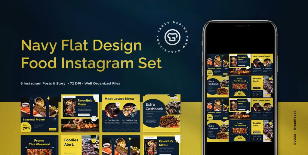 Navy Flat Design Food Instagram Pack Graphics - Image 2
