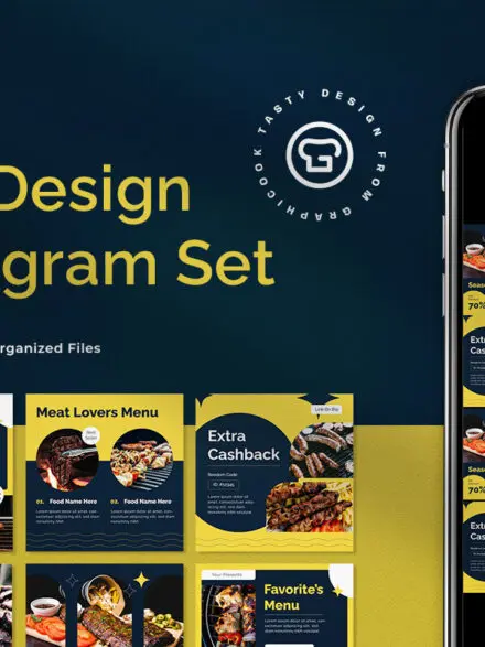 Navy Flat Design Food Instagram Pack Graphics - Image 9