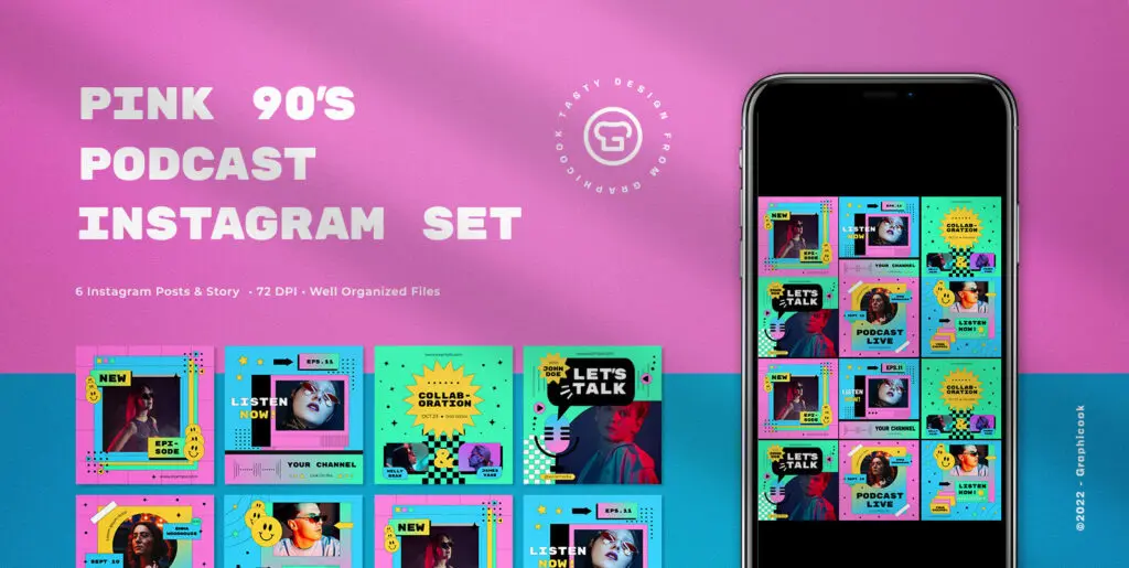 Pink 90s Podcast Instagram Pack Graphics - Image 1