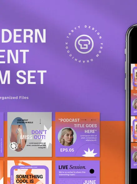 Purple Retro Modern Fashion Instagram Pack Graphics - Image 1