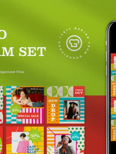Red Pop Retro Fashion Instagram Pack Graphics - Image 5