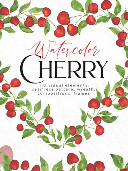 Watercolour Cherry Art Set Graphics - Image 1