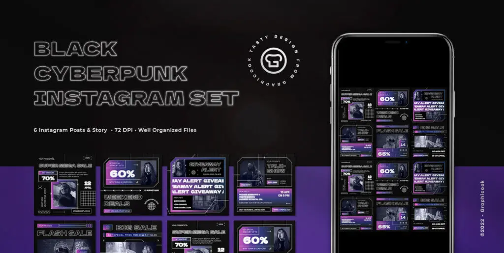 Black Cyberpunk Sale Instagram Pack Graphics - Image 2
