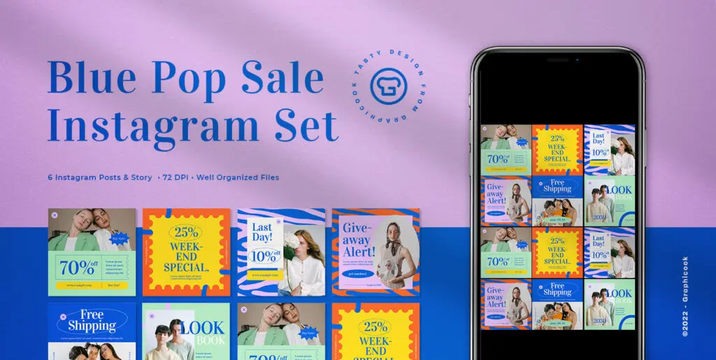 Blue Pop Fashion Sale Instagram Pack Graphics - Image 1