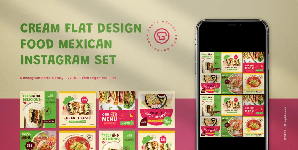 Cream Fat Design Mexican Food Instagram Pack Graphics - Image 1