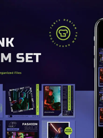 Purple Cyberpunk Fashion Sale Instagram Pack Graphics - Image 8