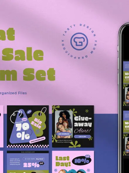 Purple Retro Flat Summer Instagram Pack Graphics - Image 5