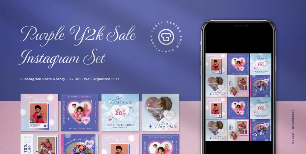 Purple Y2K Sale Instagram Pack Graphics - Image 1