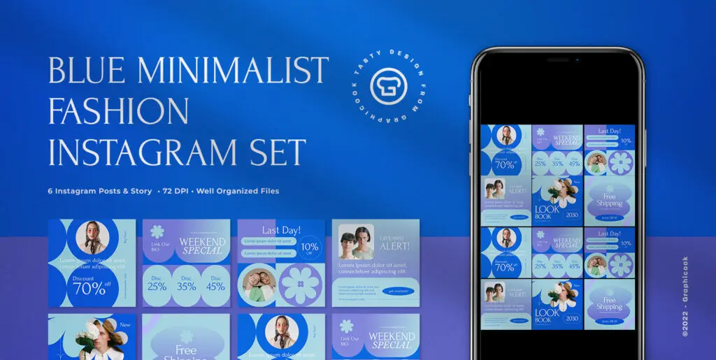 Blue Minimalist Fashion Instagram Pack Graphics - Image 2