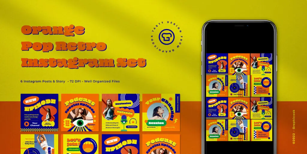 Orange Pop Retro Podcast Instagram Pack Graphics - Image 2