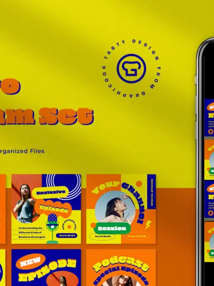 Orange Pop Retro Podcast Instagram Pack Graphics - Image 7