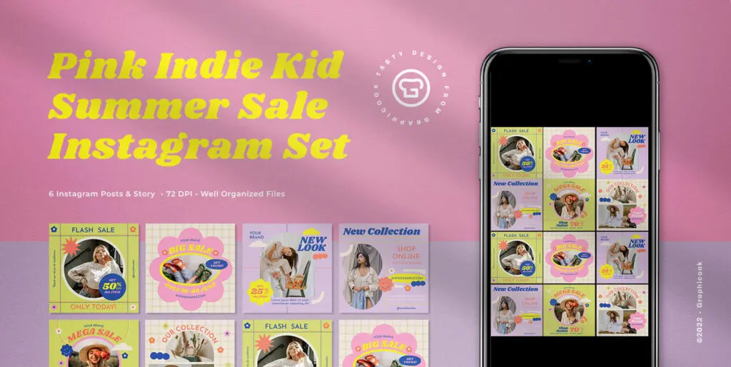 Pink Indie Kid Summer Sale Instagram Pack Graphics - Image 2