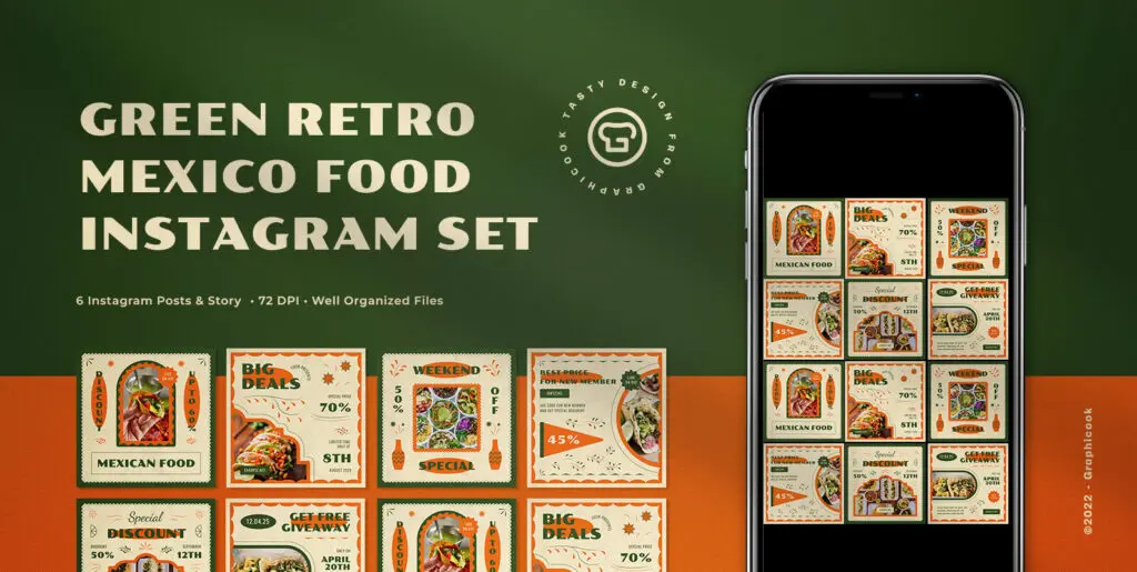 Green Retro Mexico Food Instagram Pack Graphics - Image 2
