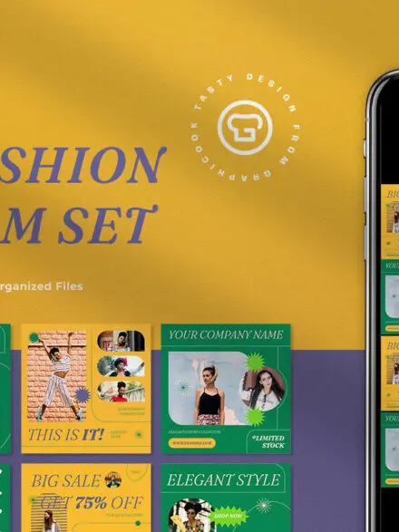 Yellow Retro Fashion Instagram Pack Graphics - Image 8