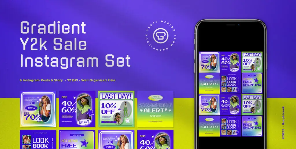 Blue Gradient Y2K Fashion Sale Instagram Pack Graphics - Image 2