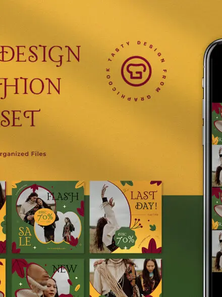 Green Flat Design Autumn Fashion Instagram Pack Graphics - Image 4