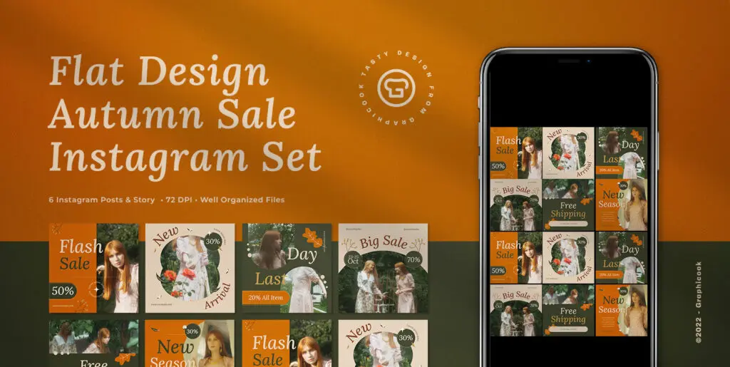 Green Flat Design Autumn Sale Instagram Pack Graphics - Image 2