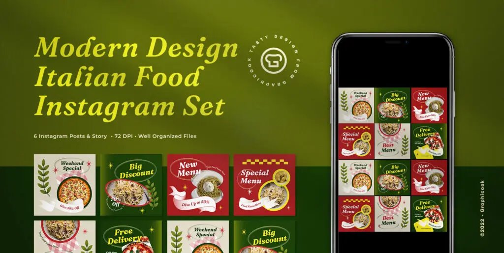 Green Modern Design Italian Food Instagram Pack Graphics - Image 2