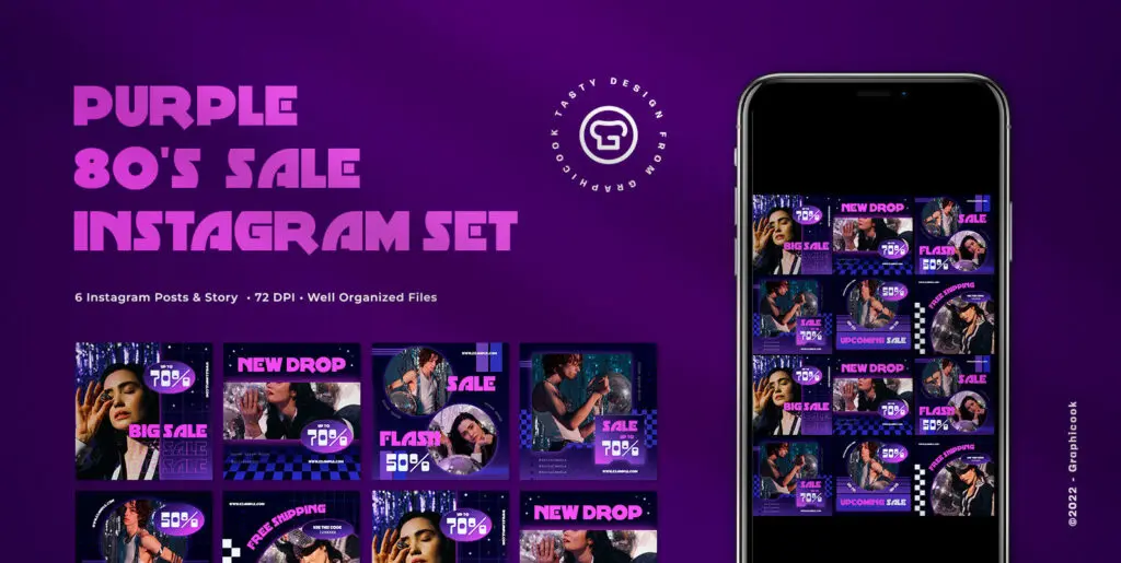 Purple 80s Sale Instagram Pack Graphics - Image 2