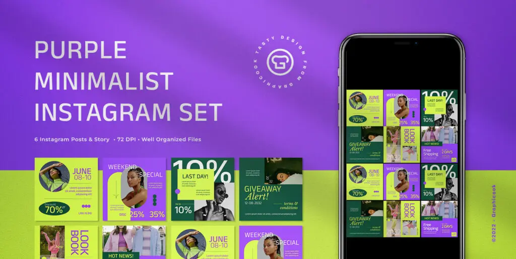 Purple Minimalist Fashion Sale Instagram Pack Graphics - Image 1