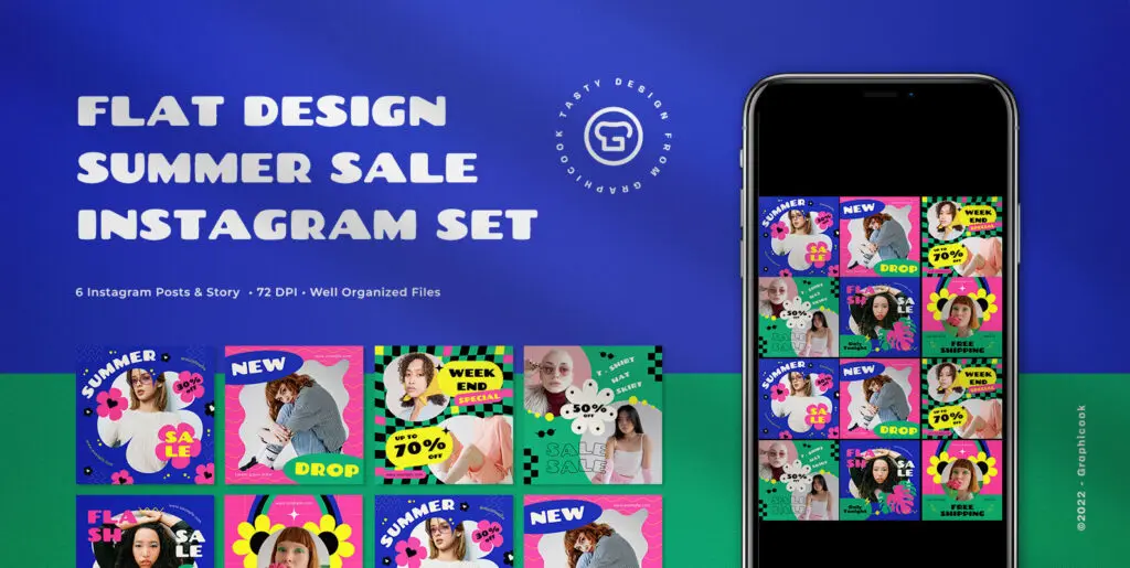 Yellow Flat Design Summer Sale Instagram Pack Graphics - Image 1