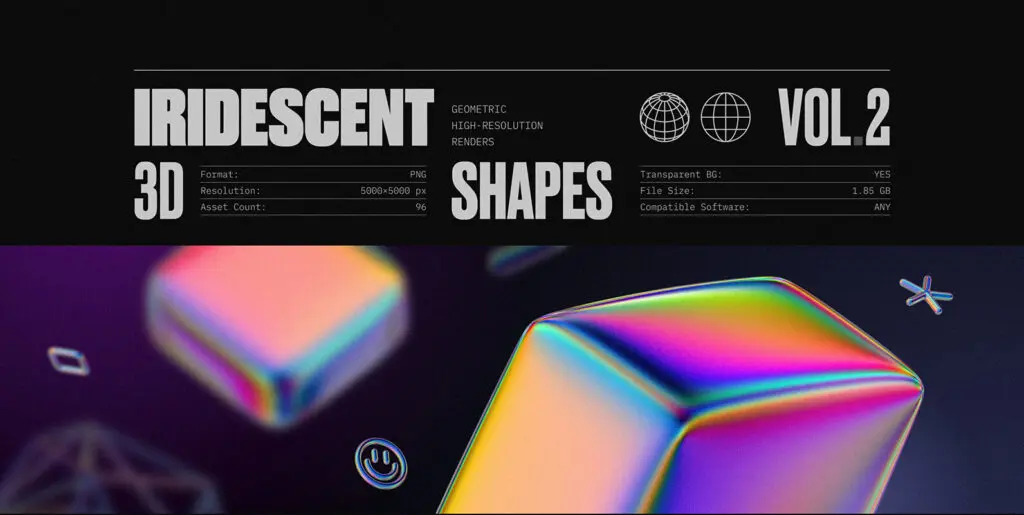 Iridescent Geometric 3D Shapes Pack Vol.2 Graphics - Image 2