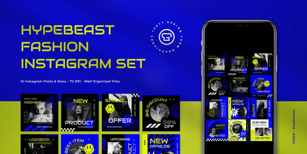 Blue & Yellow Hypebeast Fashion Instagram Pack Graphics - Image 1