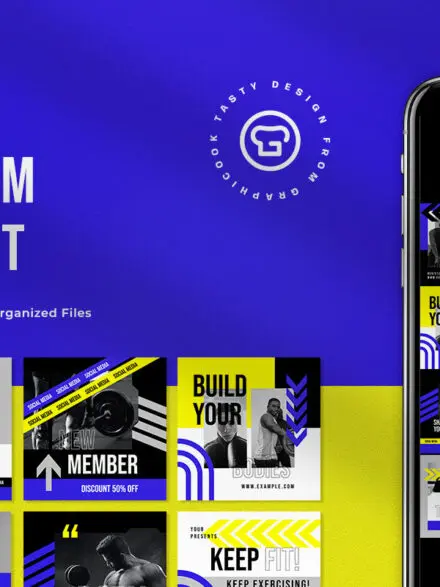 Blue Yellow Geometric Gym Instagram Pack Graphics - Image 5