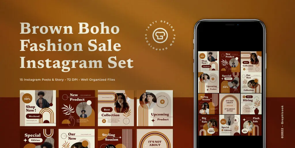 Brown Boho Fashion Sale Instagram Pack Graphics - Image 2