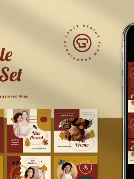 Brown Flat Design Autumn Fashion Instagram Pack Graphics - Image 2