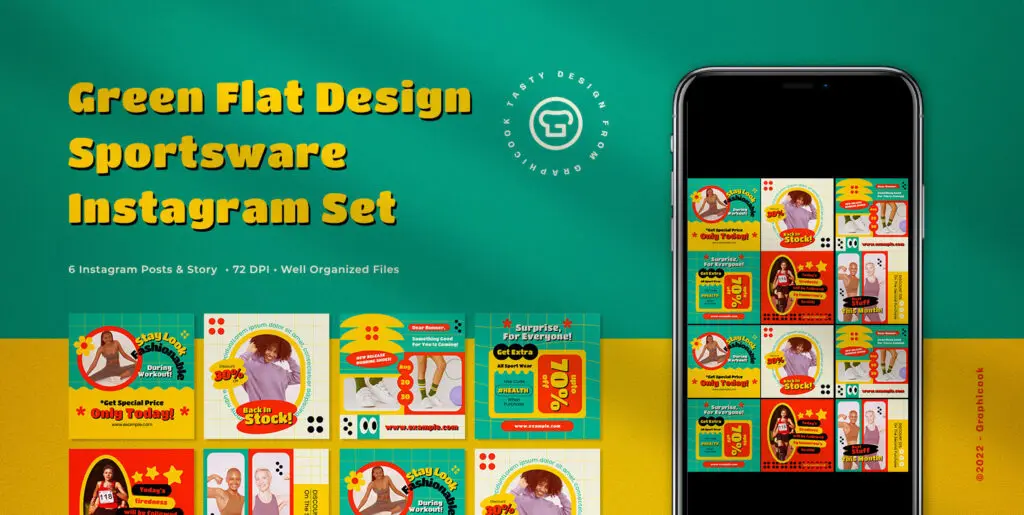 Green Flat Design Sportwear Instagram Pack Graphics - Image 2