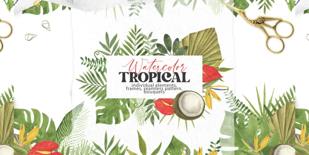 Watercolor Tropical Art Set Graphics - Image 2