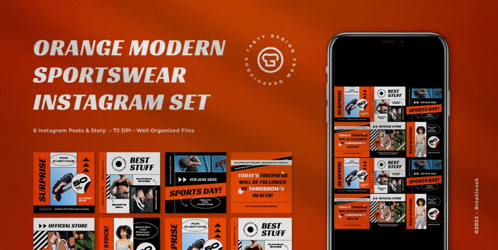 Orange Modern Sportwear Instagram Pack Graphics - Image 1