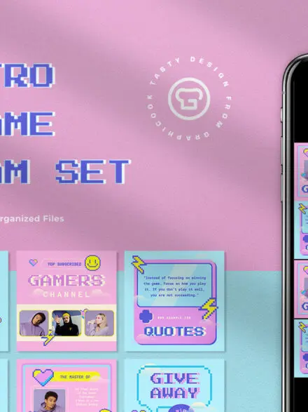 Pink Retro Video Game Instagram Pack Graphics - Image 9