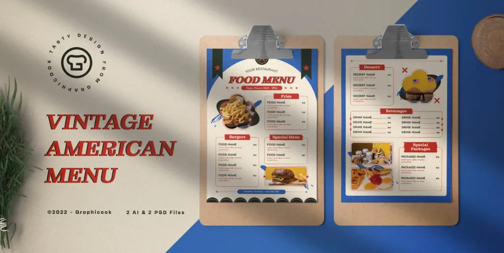 Blue Vintage American Food Menu Graphics - Image 2