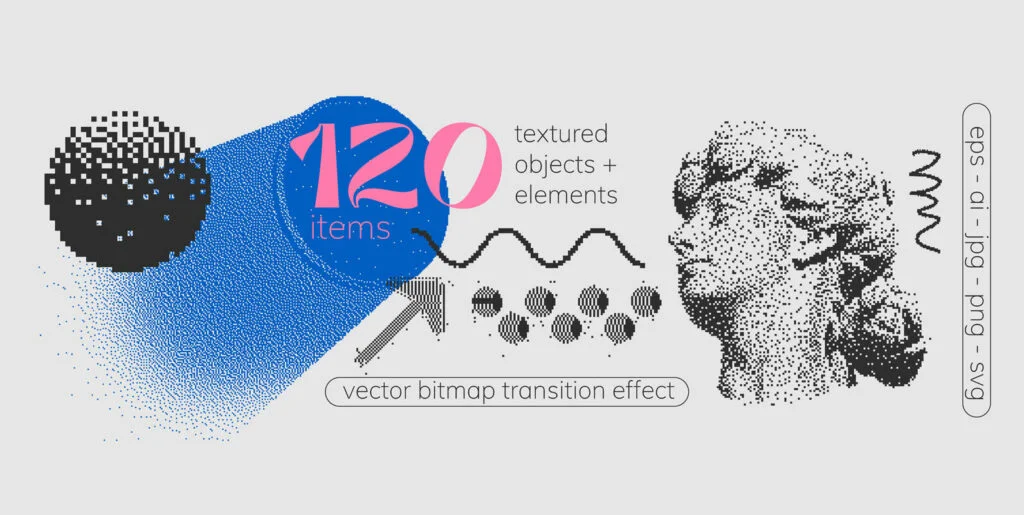 120 Vector Dither Textured Clip Art Shapes Set Graphics - Image 2