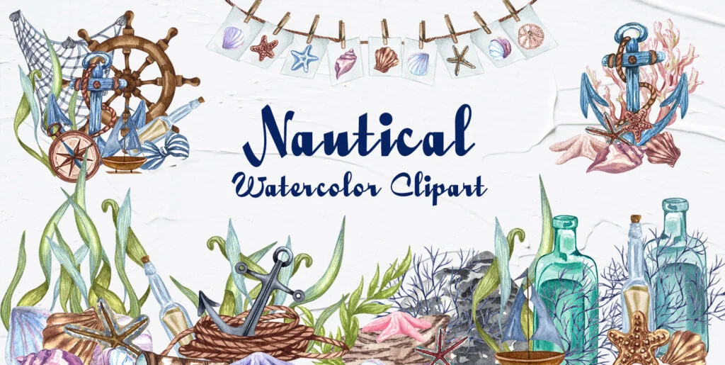 Nautical Seaside Watercolor Set Graphics - Image 1