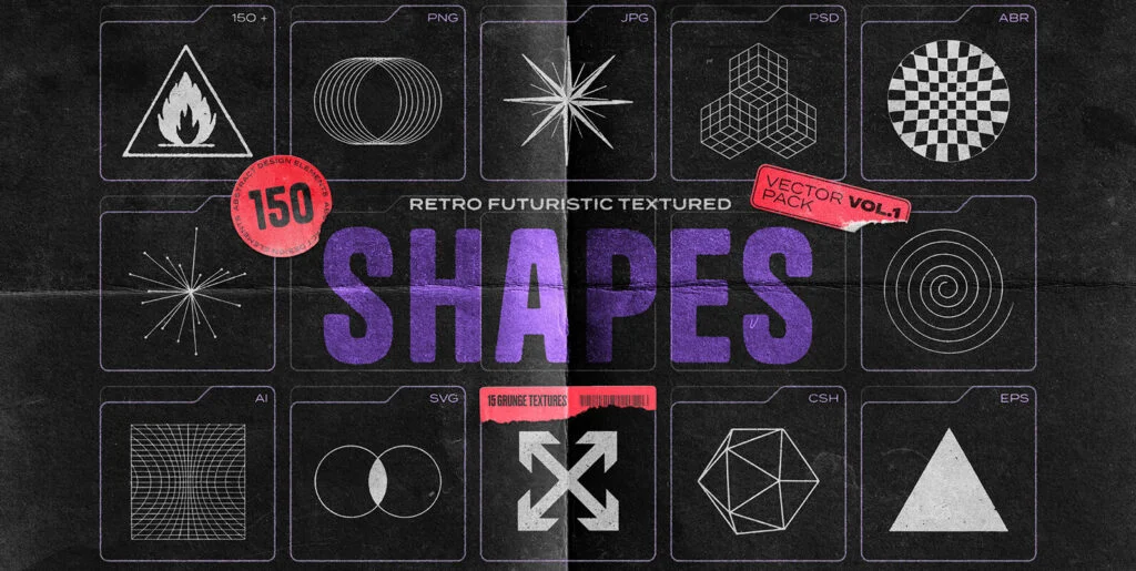 150 Retro Futuristic Textured Shapes Pack Graphics - Image 2