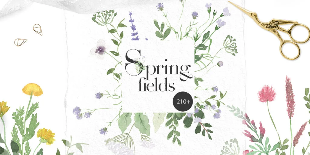 Watercolor Spring Fields Art Set Graphics - Image 2