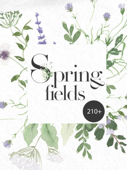 Watercolor Spring Fields Art Set Graphics - Image 1