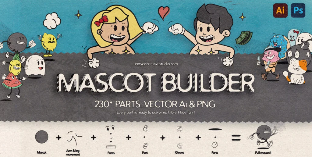 Mascot Builder – Retro Cartoon Character Toolbox Graphics - Image 2