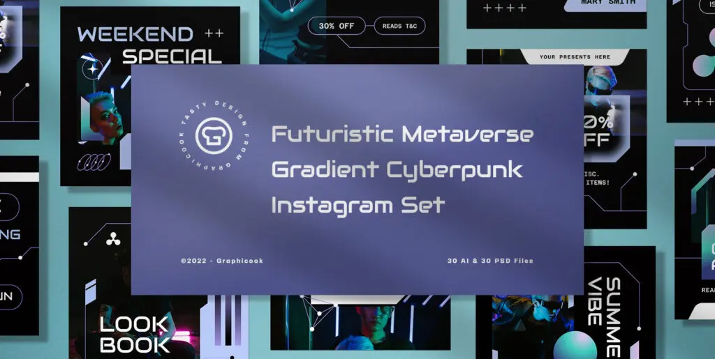 Futuristic Metaverse Gradient Cyberpunk Instagram Pack Graphics - Image 1