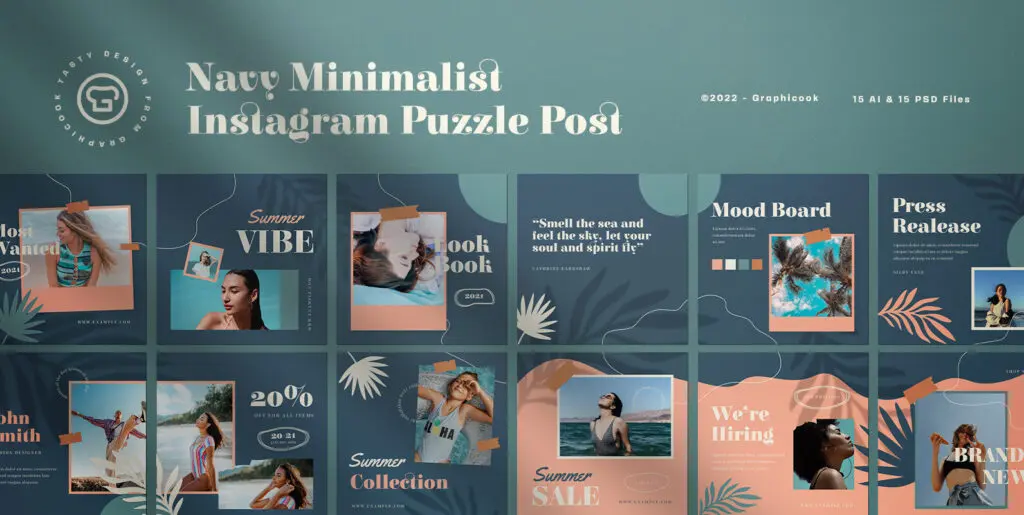 Navy Minimalist Summer Fashion Instagram Puzzle Graphics - Image 2