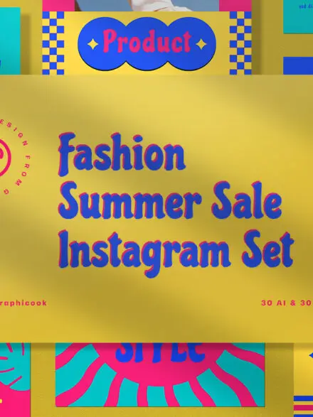 Pink Retro Summer Fashion Sale Instagram Pack Graphics - Image 1