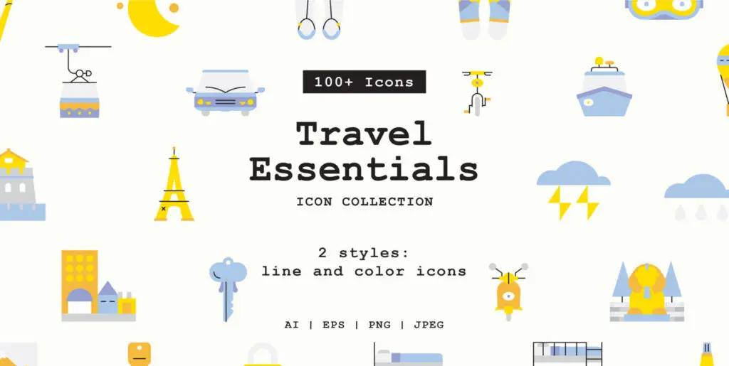 Travel Essentials Icon Collection Graphics - Image 1