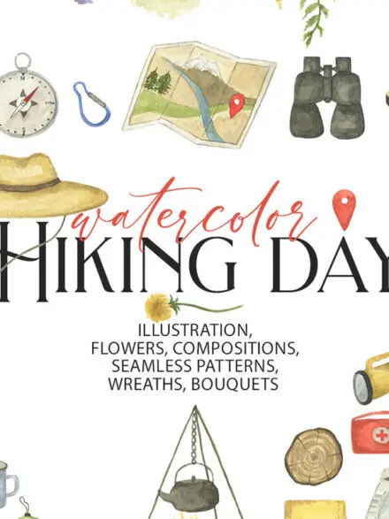 Watercolor Hiking Day Art Set Graphics - Image 3