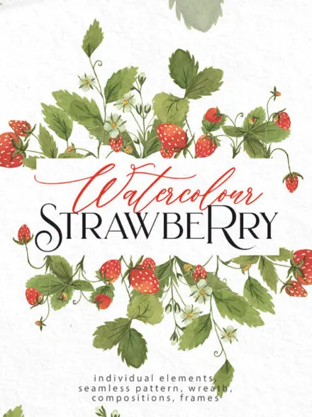 Watercolour Strawberry Art Set Graphics - Image 2