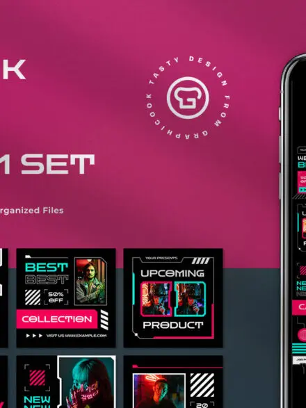 Black Cyberpunk Fashion Instagram Pack Graphics - Image 11